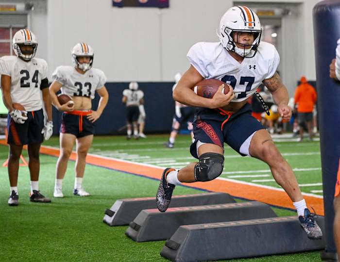 Jarquez Hunter (27) at Auburn football practice on Friday, March 18, 2022 in Auburn, Ala. Todd Van Emst/AU Athletics